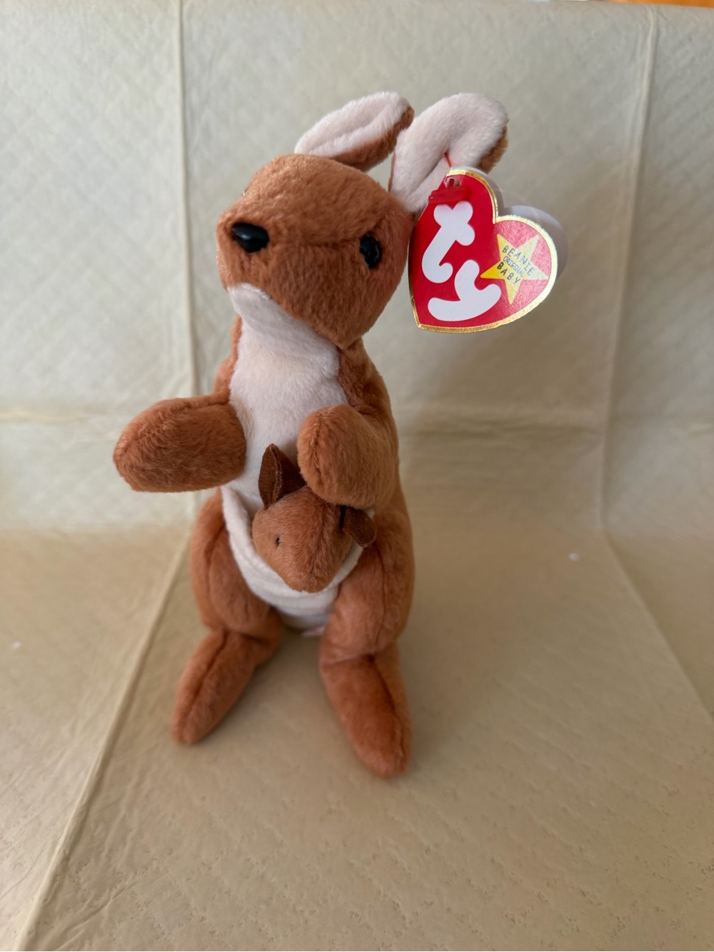 Ty Brown and Cream Kangaroo with Joey Beanie Baby
